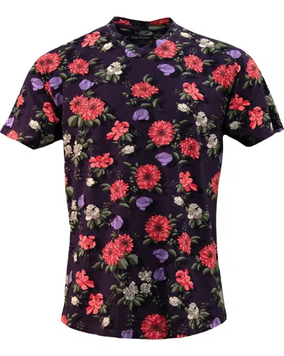 Lords Of Harlech Men's Pink / Purple Maze Augustus Floral V-neck Tee - Plum In Pink/purple