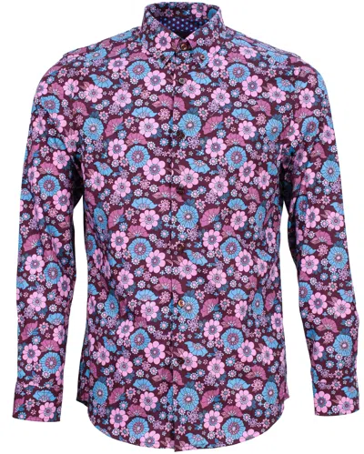 Lords Of Harlech Men's Pink / Purple Mitchell Joyful Floral Shirt - Plum In Pink/purple