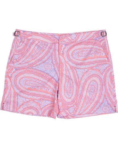 Lords Of Harlech Men's Pink / Purple Neptune Paisley Oxford Tailored Swim Short - Pink In Pink/purple