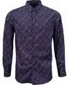 Lords Of Harlech Men's Pink / Purple Nicoli Stitched Flowers Cotton Shirt - Plum In Pink/purple