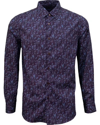 Lords Of Harlech Men's Pink / Purple Nicoli Stitched Flowers Cotton Shirt - Plum In Pink/purple