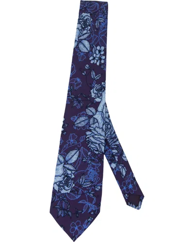 Lords Of Harlech Men's Pink / Purple Taddeo Roma Floral Merino Tie - Plum In Blue