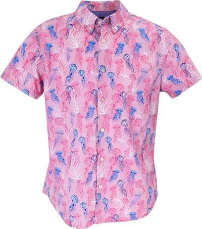 LORDS OF HARLECH MEN'S PINK / PURPLE / WHITE TIM JELLYFISH SHIRT IN PINK