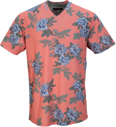 Lords Of Harlech Men's Rose Gold / Blue / Pink Maze Floating Forna V-neck Tee In Geranium In Rose Gold/blue/pink