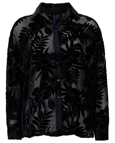 Lords Of Harlech Nadia Country Floral Velvet Devore Black Womens Shirt