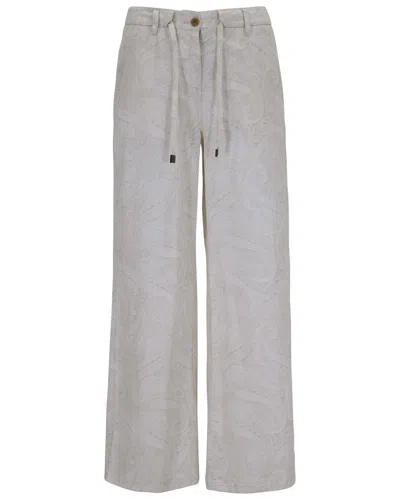 Lords Of Harlech Neutrals Deanna Crochet Paisley Ivory Womens Wide-leg Pant In Gray