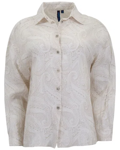 Lords Of Harlech Neutrals Lydia Crochet Paisley Ivory Womens Linen Shirt In White