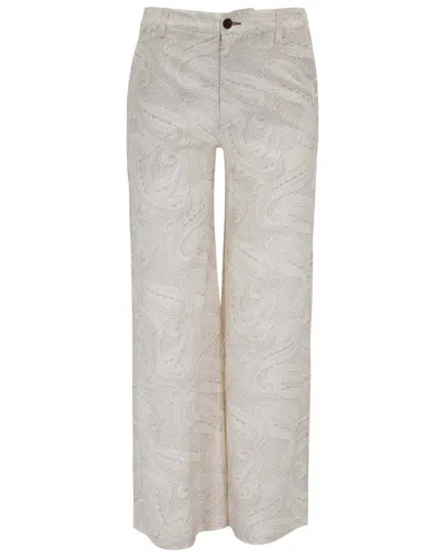 Lords Of Harlech Neutrals Pheobe Crochet Paisley Ivory Womens Wool Wide-leg Pant In Multi