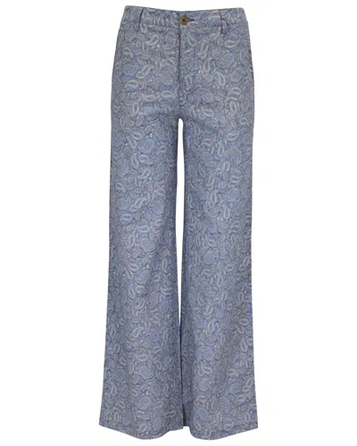 Lords Of Harlech Neutrals Phillis Paisley Pile Natural Womens Wide-leg Pant In Blue
