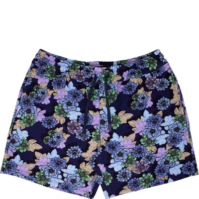 Lords Of Harlech Silus Snap Floral Interlock Shorts In Blue