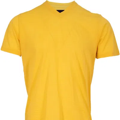 Lords Of Harlech Victor Merino V Neck Tee In Yellow