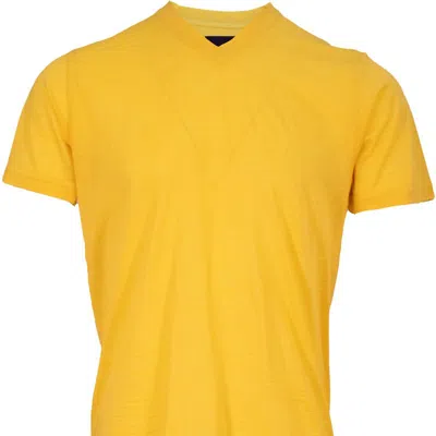 Lords Of Harlech Victor Merino V Neck Tee In Yellow/orange