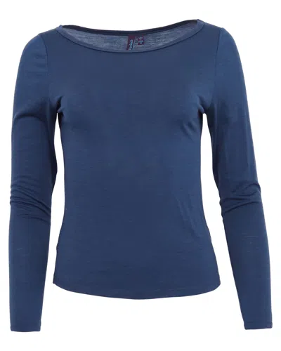 Lords Of Harlech Women's Blue Carly Merino Long Sleeve Crewneck Shirt - Navy