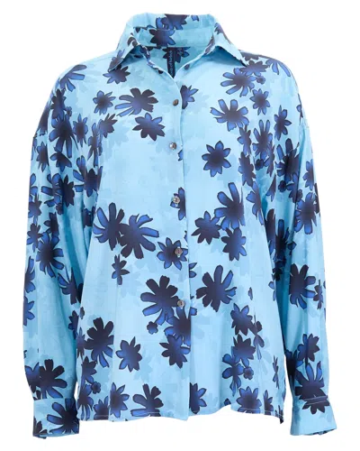 Lords Of Harlech Sophie Silk Oversized Shirt In Blue