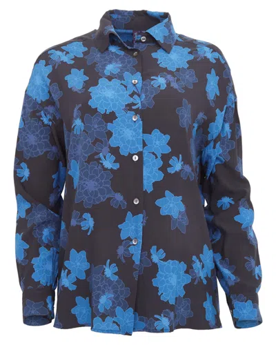 Lords Of Harlech Sophie Silk Oversized Shirt In Blue