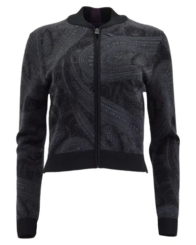 Lords Of Harlech Women's Grey Susan Zip-up Jacquard Sweater - Badalona Charcoal In Blue