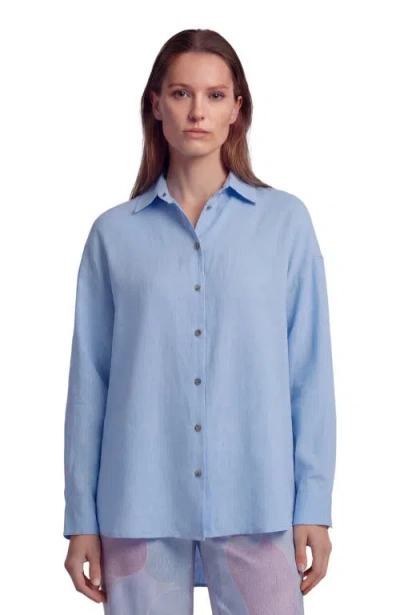 Lords Of Harlech Womens Long Sleeve Linen Shirt In Blue