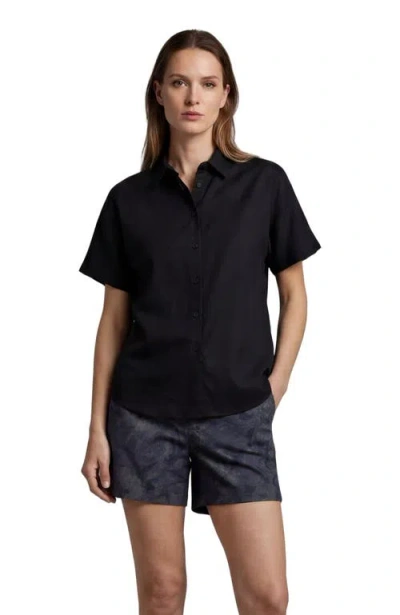 Lords Of Harlech Womens Short Sleeve Linen Shirt In Black