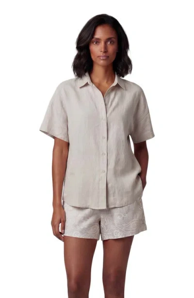 Lords Of Harlech Womens Short Sleeve Linen Shirt In Neutral