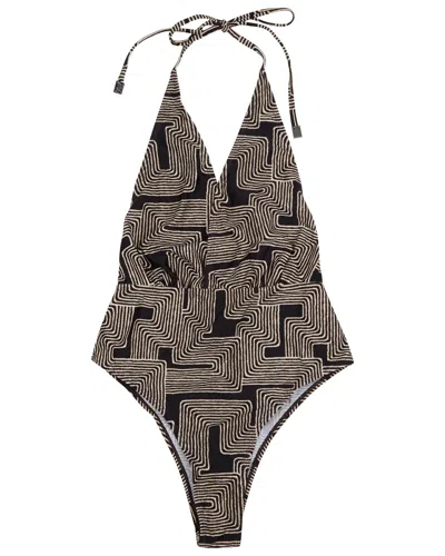 Lords Of Harlech Xena Inter Twine Black Womens Halter One-piece Swimsuit In Brown