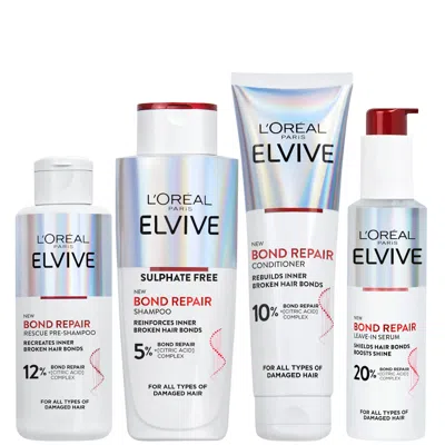 L'oréal Paris Elvive Bond Repair Full Routine Bundle For Damaged Hair In White