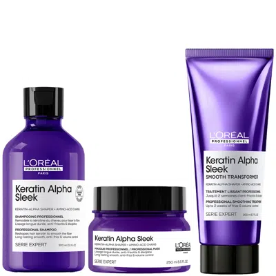 L'oreal Professionnel Keratin Alpha Sleek Shampoo, Hair Mask & Smooth Transformer Bundle - Antifrizz
