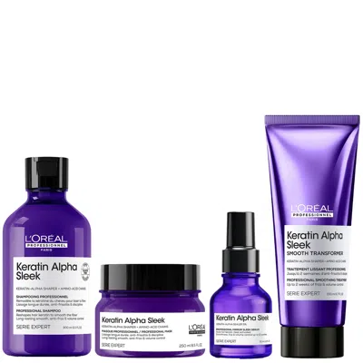 L'oreal Professionnel Keratin Alpha Sleek Shampoo, Hair Mask, Hair Serum & Smooth Transformer Bundle