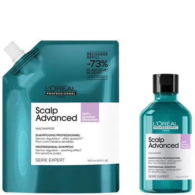 L'oreal Professionnel Scalp Advanced Anti-discomfort Shampoo 300ml And Refill Pack 500ml Deep Scalp Treatment