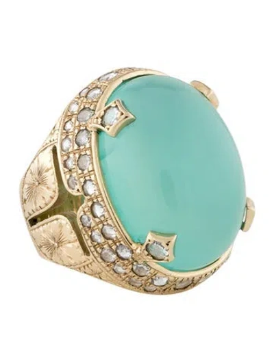 Pre-owned Loree Rodkin 14k 34.43ctw Chrysocolla In Chalcedony & Diamond Cocktail Ring In Multi