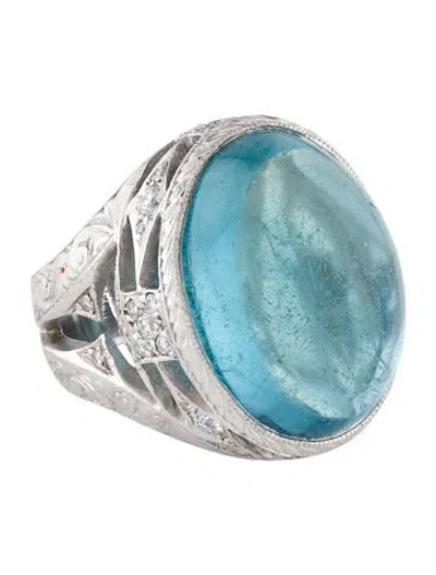 Pre-owned Loree Rodkin 18k Aquamarine & Diamond Cocktail Ring In Multi