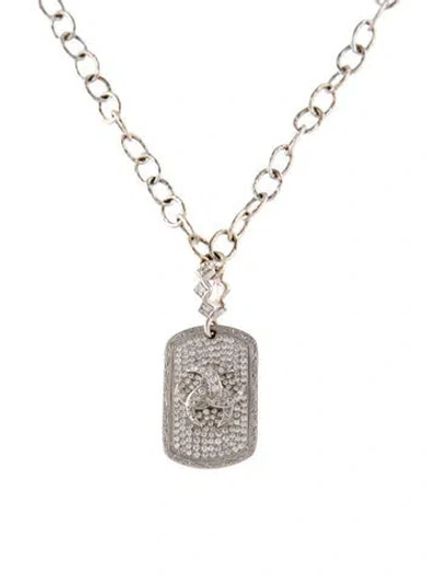 Pre-owned Loree Rodkin 18k Diamond Dog Tag Pendant Necklace, 16.5" In Multi