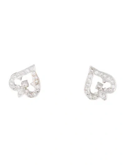 Pre-owned Loree Rodkin 18k Diamond Heart Stud Earrings In Multicolor