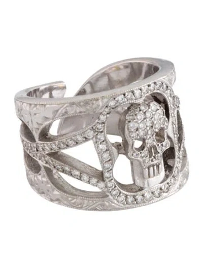 Pre-owned Loree Rodkin 18k Diamond Skull Cross Wrap Ring In Multicolor