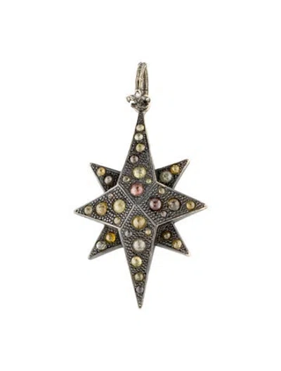 Pre-owned Loree Rodkin 18k Diamond Starburst Pendant, 3" In Multi