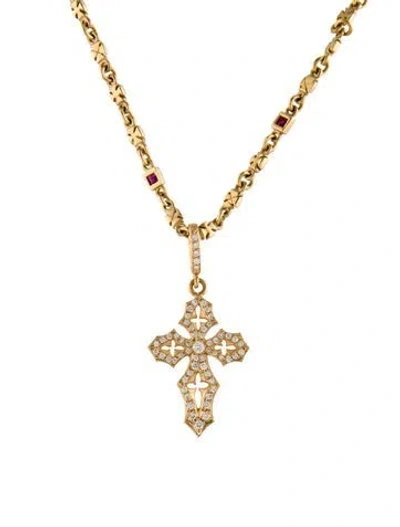 Pre-owned Loree Rodkin 18k Ruby & Diamond Cross Pendant Necklace, 16" In Multi