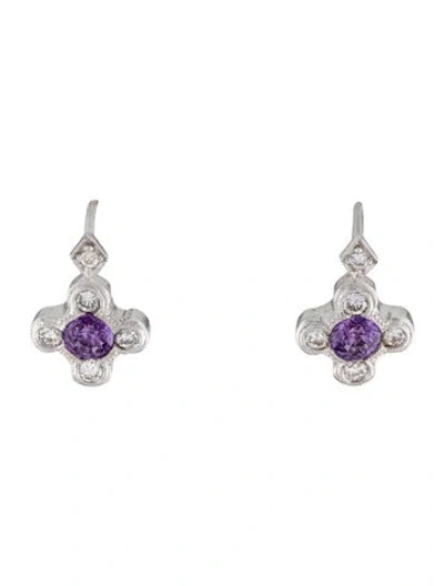 Pre-owned Loree Rodkin 18k Sapphire & Diamond Cross Drop Earrings In Multi