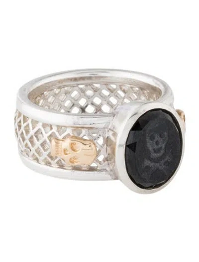 Pre-owned Loree Rodkin 18k Spinel Skull Cocktail Ring In Black