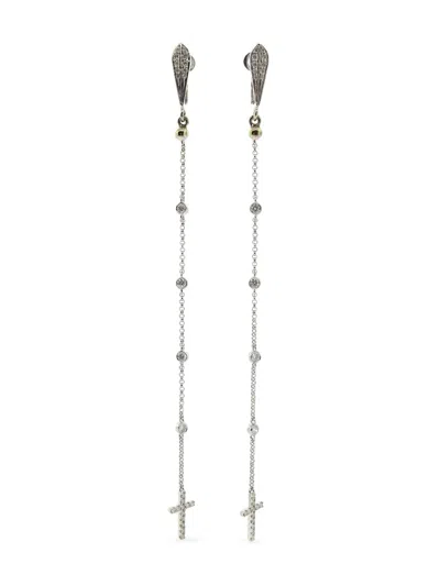Loree Rodkin 18k White Gold Diamond Long Drop Cross Earrings In Metallic