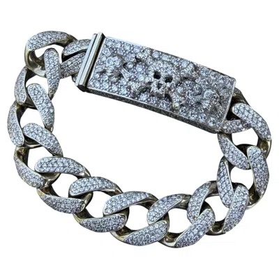 Pre-owned Loree Rodkin 3 Skull Crossbone Id Diamond Bracelet Curb Link Chain 110.3g In Multiple