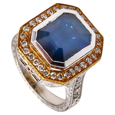 Pre-owned Loree Rodkin Cocktail Ring In 18kt White Gold With 5.88 Cts Sapphire & Diamonds