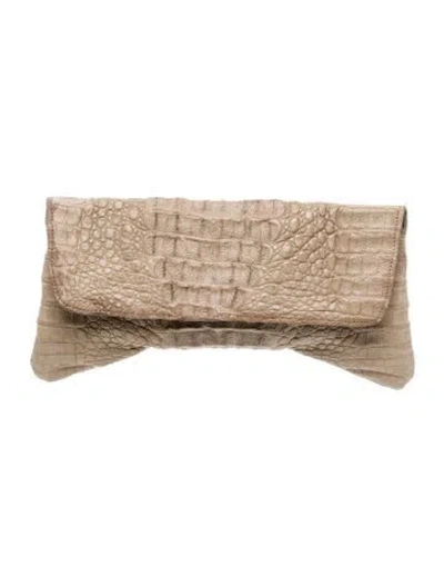 Pre-owned Loree Rodkin Crocodile Clutch In Neutral