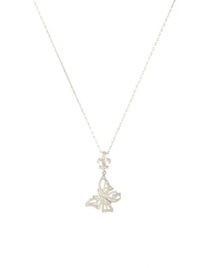 Pre-owned Loree Rodkin Cubic Zirconia Butterfly Pendant Necklace, 17" In Multicolor