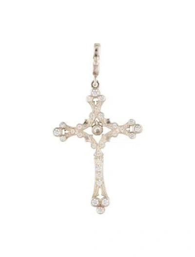 Pre-owned Loree Rodkin Cubic Zirconia Cross Pendant, 2" In Transparent