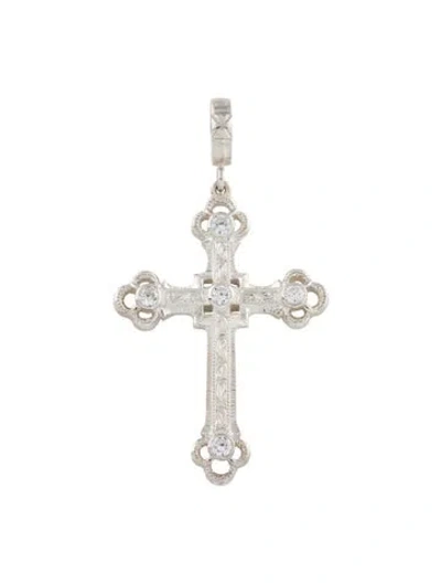 Pre-owned Loree Rodkin Cubic Zirconia Cross Pendant, 2.25" In Multicolor