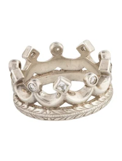 Pre-owned Loree Rodkin Cubic Zirconia Crown Band In Clear