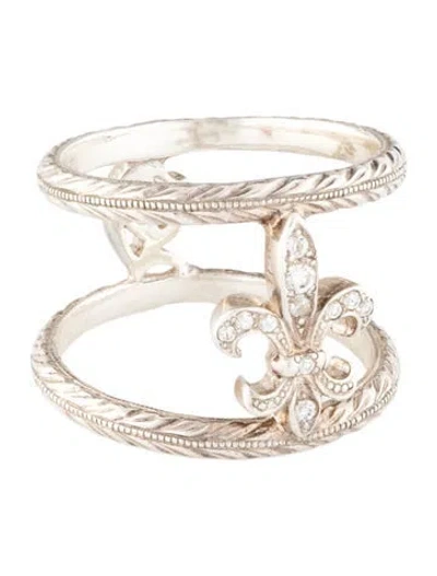 Pre-owned Loree Rodkin Cubic Zirconia Double Band Maltese Cross Ring In Transparent
