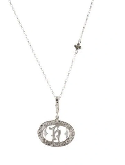 Pre-owned Loree Rodkin Cubic Zirconia Engraved 'h' Pendant Necklace, 18" In Multicolor