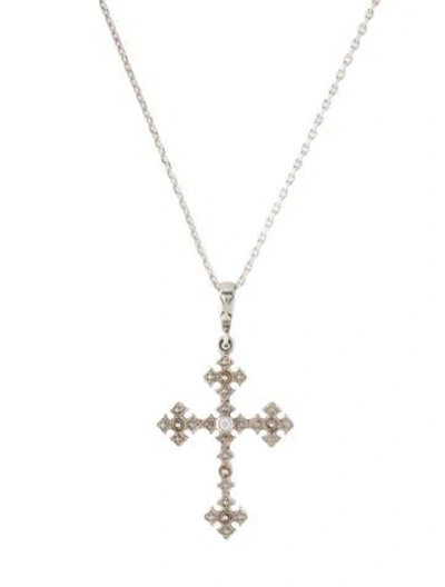 Pre-owned Loree Rodkin Cubic Zirconia Filigree Cross Pendant, 17.75" In Multicolor
