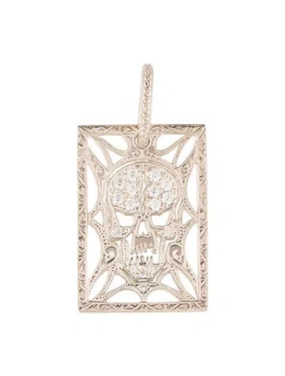 Pre-owned Loree Rodkin Cubic Zirconia Flat Skull Pendant In Multi