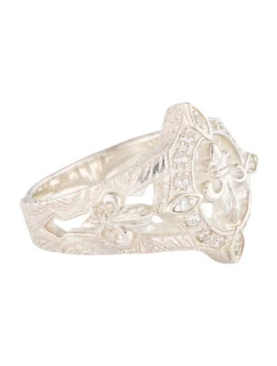 Pre-owned Loree Rodkin Cubic Zirconia Fleur De Lis Cocktail Ring In Multi
